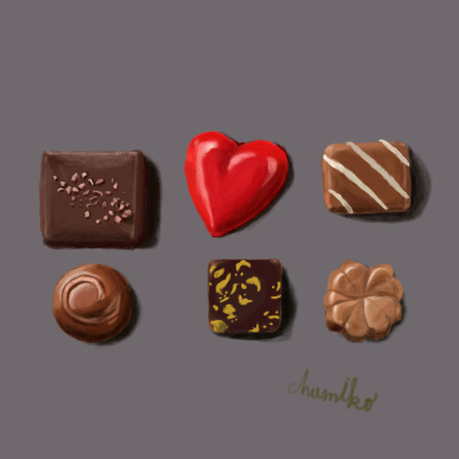 チョコレートのイラスト
チョコレート
バレンタインのチョコレート
Photoshopで作成